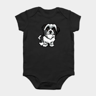 Shih Tzu - Black and White Baby Bodysuit